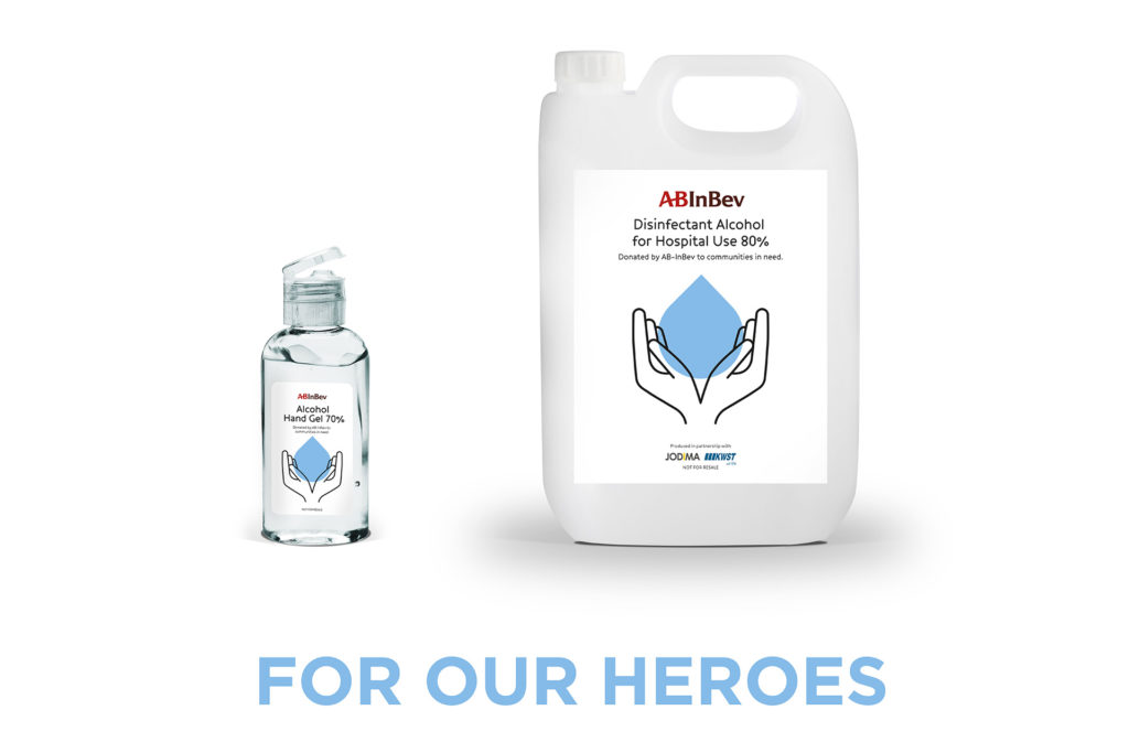 AB InBev disinfectant and hand sanitizer